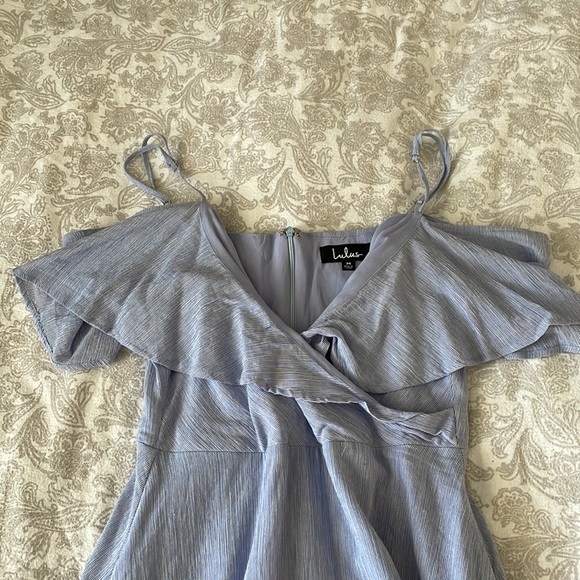 Lulus Yacht Blue and Striped White Off-the-Shoulder Midi Dress size medium - Picture 5 of 8